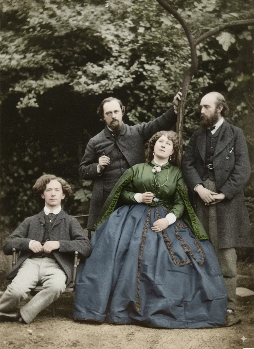 Gruppen-Familienfoto Restaurierung vorher nachher — mehrere Schadenstypen repariert