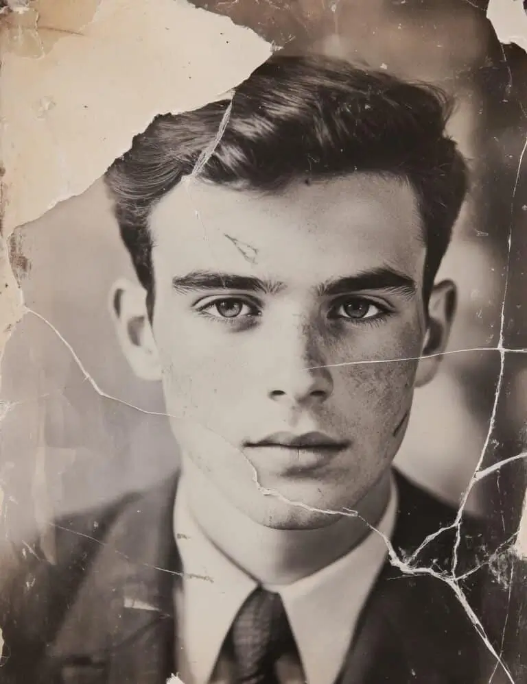 Foto preto e branco de jovem de terno colorizada com tecnologia profissional de colorização