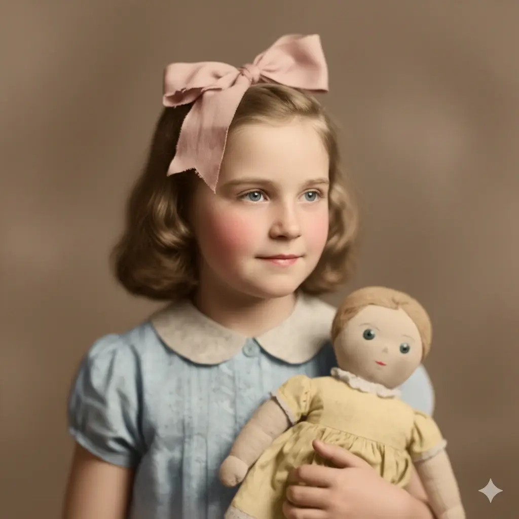 Blurry vintage girl portrait sharpened using AI photo unblur tool