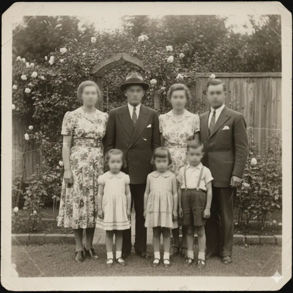 Blurry family photo sharpened with AI deblur technology