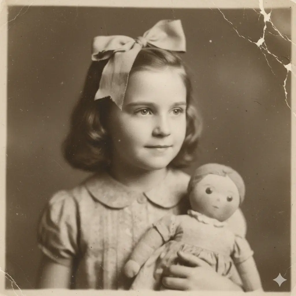 Blurry vintage girl portrait sharpened using AI photo unblur tool