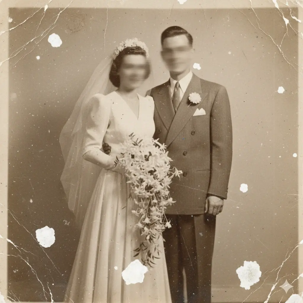 Altes Hochzeitsporträt in ein saubereres und klareres Bild verwandelt
